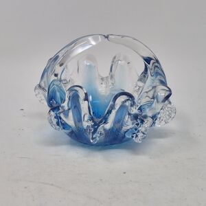 Small Blue And Clear Art Glass Basket